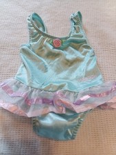 Vintage Oshkosh The Genuine Article Girls Teal Ruffle 12m One Piece Swimsuit 90s