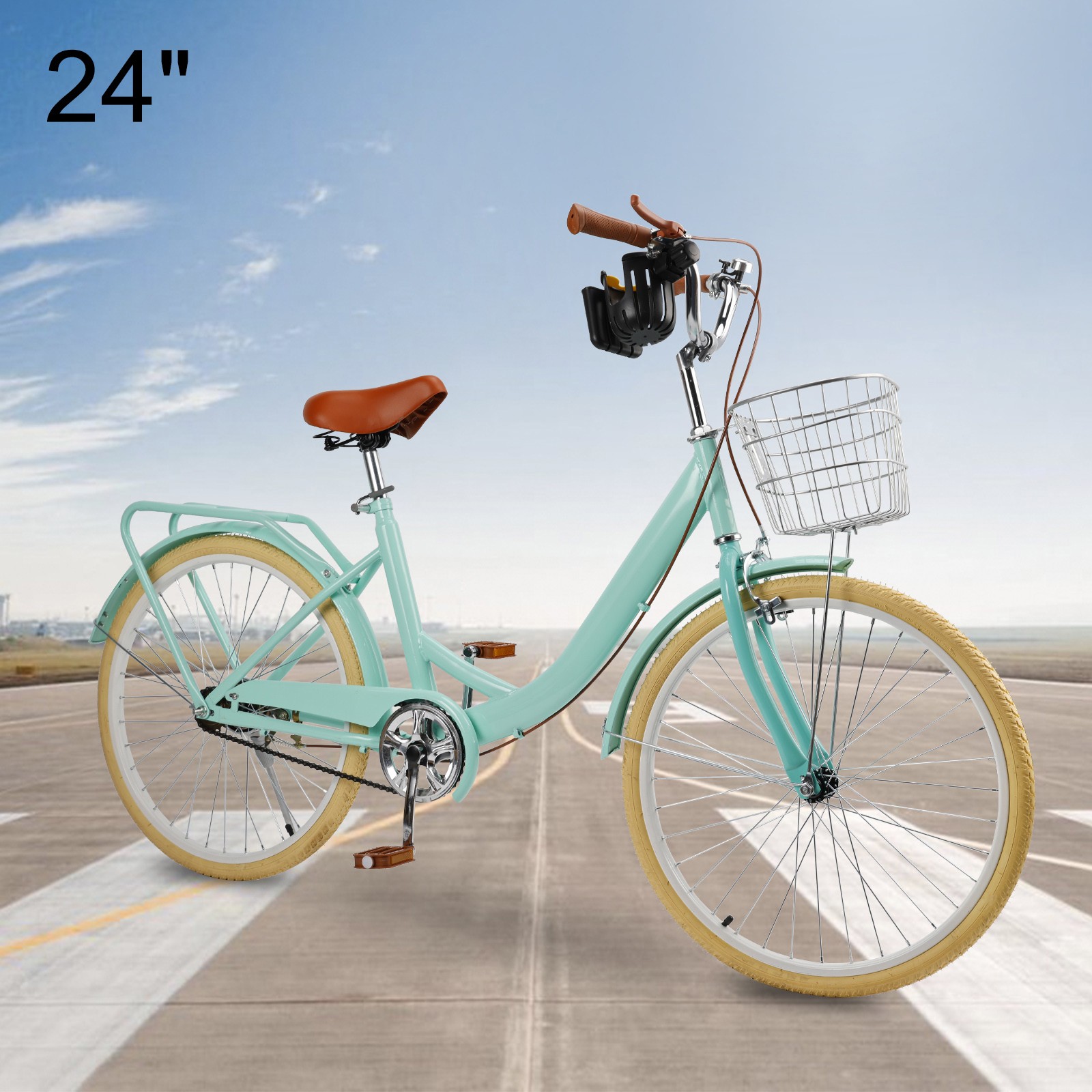 24 inch Women City Bicycle Beach Cruiser Bike with Basket & Rack Green🚲 #
