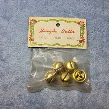  5 Vintage Christmas Jingle Bells By R.O.C. Open Package Gold Colored 18 MM