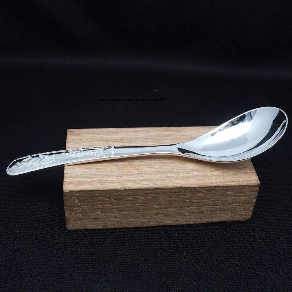 Pure 999 Fine Silver Soup Spoon Flatware DragonPhoenix Handle Dinner Spoon 4.72" - Image 3 of 4