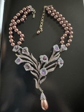 HEIDI DAUS Innocence & Grace Calla Lilies Bib Necklace 2 Strands Faux Pearls