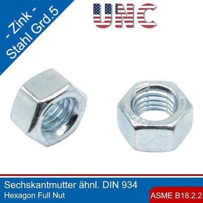 UNC Sechskantmutter ASME B18.2.2 Stahl Grade 5 verzinkt,