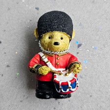 British Royal Guard Bear Figurine Small Resin Drummer with Drum Red Black