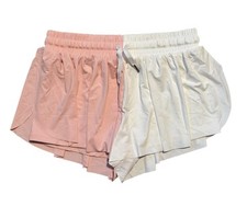 Leftear Flowy Stretch Shorts for Women Gym Yoga Athletic Pink And White Size S