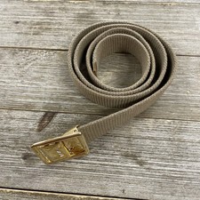 USMC Khaki Web Combat Utility Uniform Gold Toned Buckle Tip 42.75 Belt