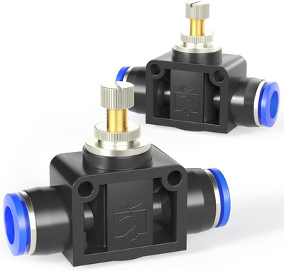 Air Flow Control Valve with Push-To-Connect Fitting, In-Line Speed Controller Un