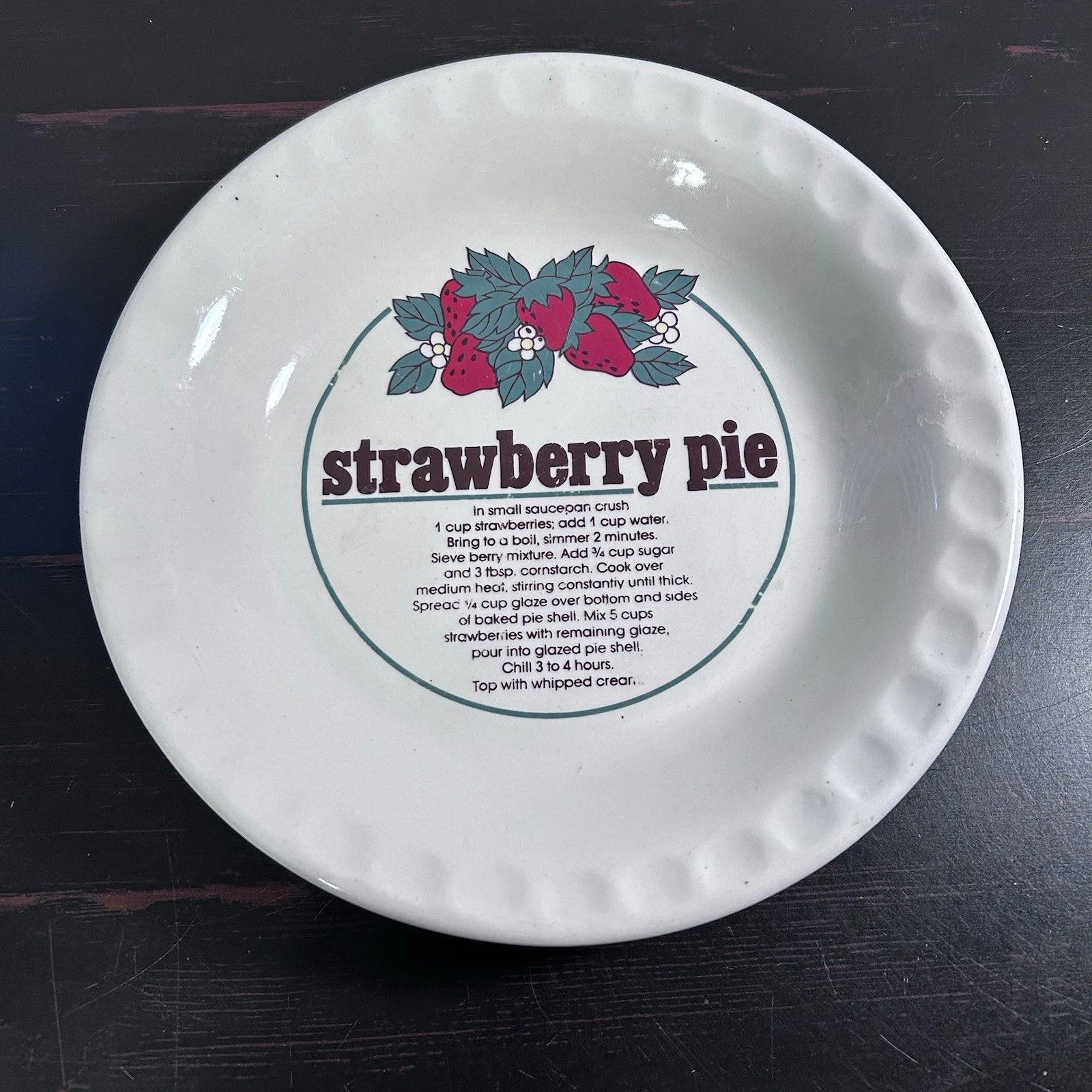Vintage Ceramic Strawberry Pie Plate Recipe 10" Cottagecore Country Novelty Boho