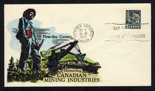 Canada #373, 1957 5¢ Mining on Overseas Cachet FDC, VF