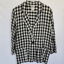 Women's Vintage Houndstooth Long Sleeve Blazer Medium 12/14 80s 90s