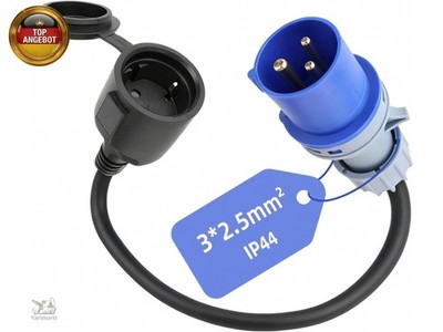 CEE Stecker Adapter Schuko CEE Kabel Camping Strom Adapter ip44, 230V, 16A,