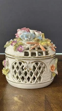 Vintage Dresden Porcelain Floral Potpourri Jar Reticulated Germany4"