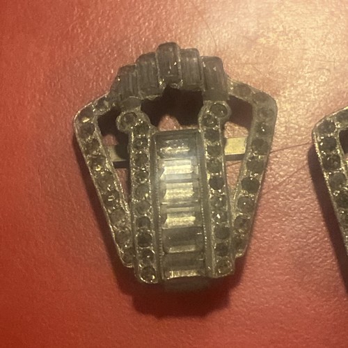 Coppia clip abito strass art deco vintage pietre baguette anni 30 così com'è - Foto 7 di 8