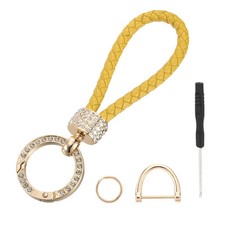 Weave Keychain Ring Braided Rope Leather Keychain Yellow/Gold