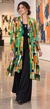 Ali Miles Women's Abstract Brushstroke Open Front Cardigan Jacket L Lagenlook