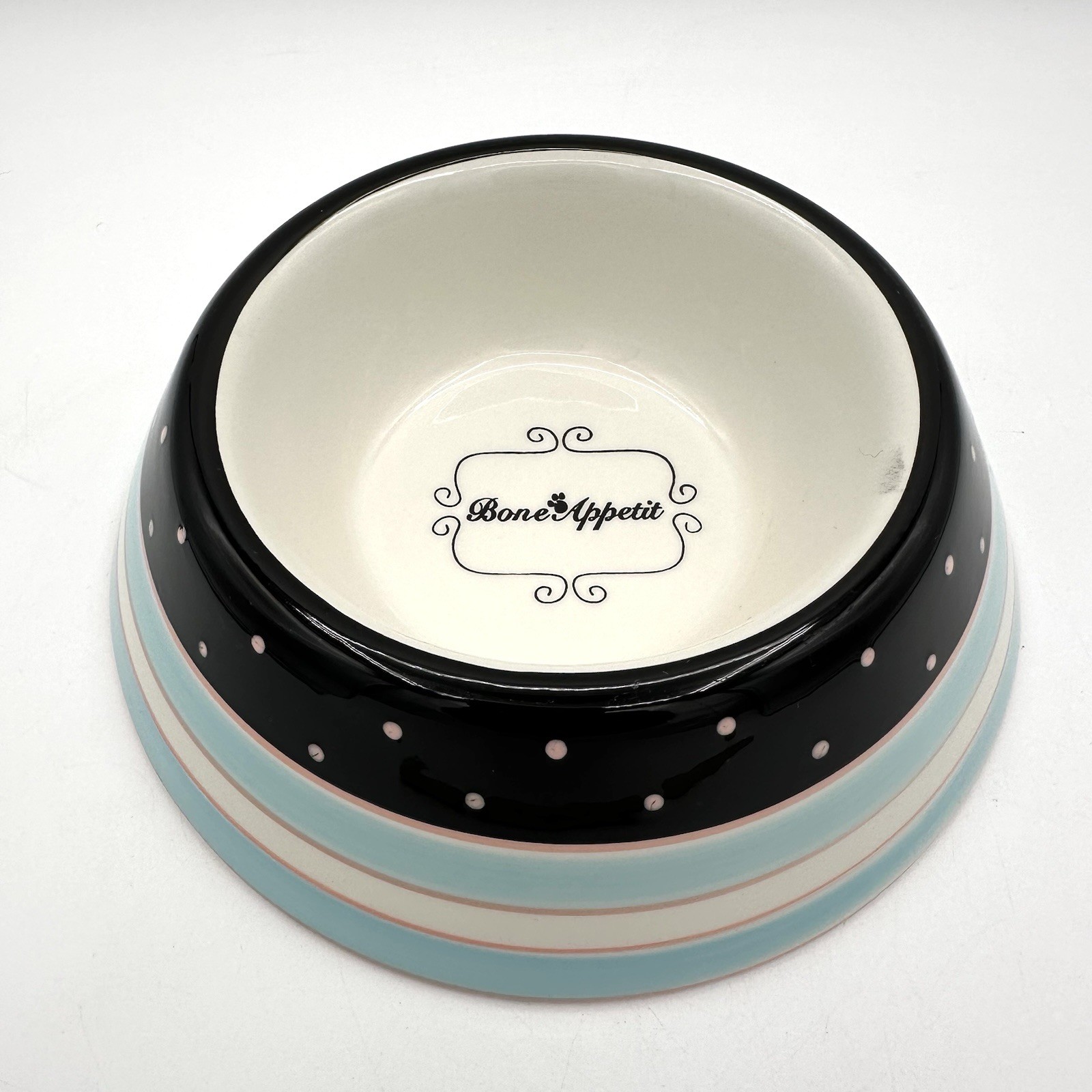 Bowl Water Black Blue Pink White Stoneware