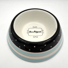 Bone Appetit Ceramic 8 Inch Dog Food Bowl Water Black Blue Pink White Stoneware