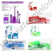 4 Type 8Pc Dental Oral Orthodontic Hygiene Cleaning Care Kits Brush Floss Thread