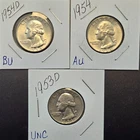 Lot of 3 different Washington silver quarters.1953d 1954 1954d Unc