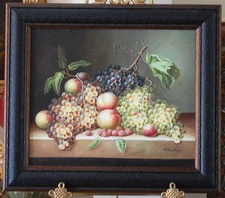 Vtg Original Signed A. Eelam oil painting Fruits on Table a Still Life Lg 24X20