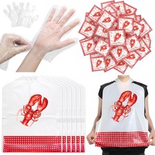 Chicingyou 60 Pcs Crab Lobster Bibs and Plastic One Size, Clear, Red