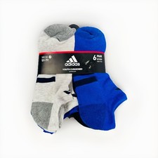 6 PAIRS adidas Athletic Cushioned Kids' No Show Large SHOE SZ 5Y-7Y