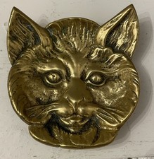 Unusual Art Deco 1924 signed Solid Brass Cat Face Dish / Pin Dish - Free Post
