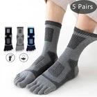 5 Pairs Men Sport Toe Socks Cotton Blend Stripe Five Finger Sock Breathable Soft