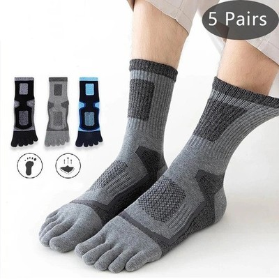 5 Paar Herren Sport Zehensocken Baumwollmischung Streifen Fünf Finger Socke Atmungsaktiv Weich