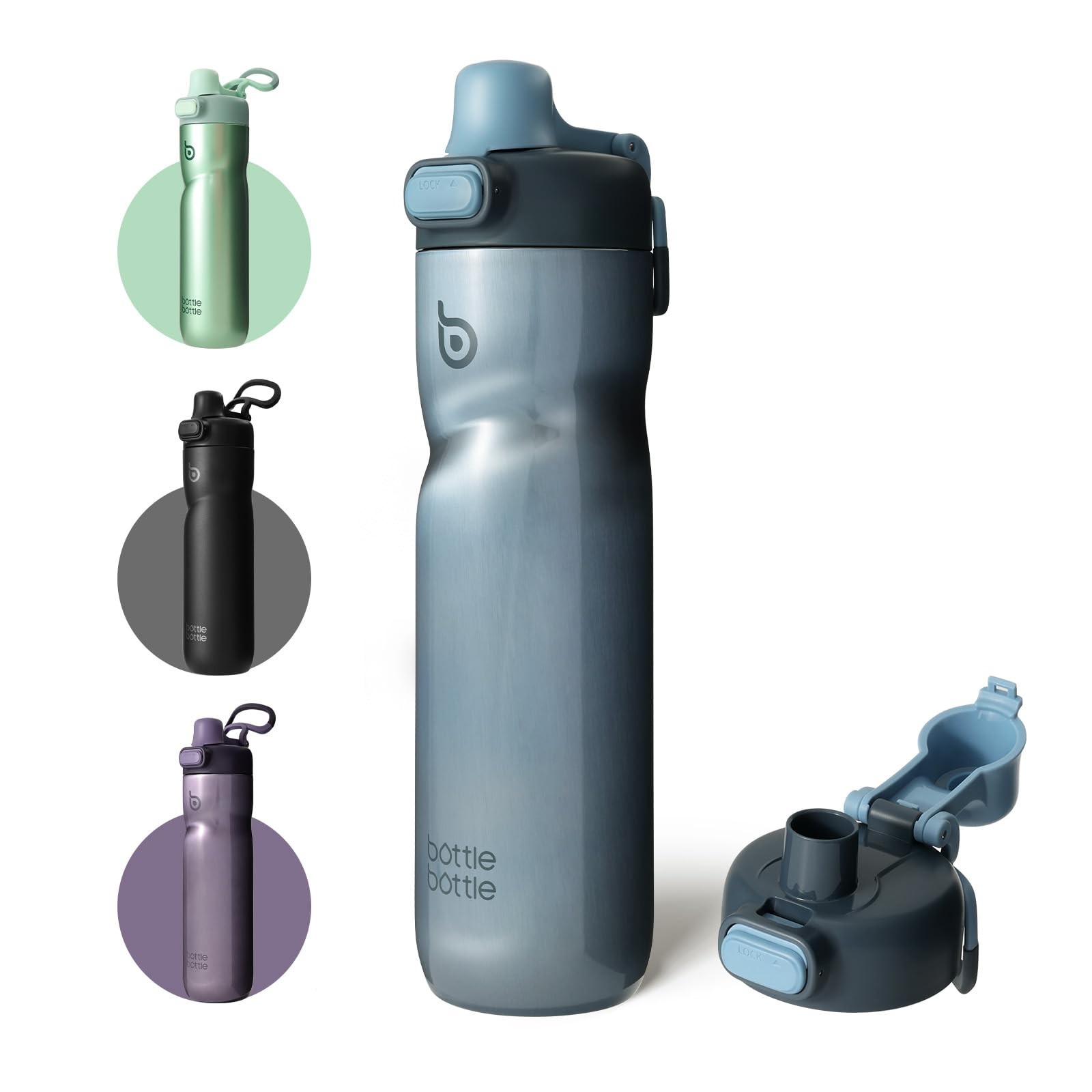 24 Oz With Handle And Flip Tops Lids Stainless Steel W...