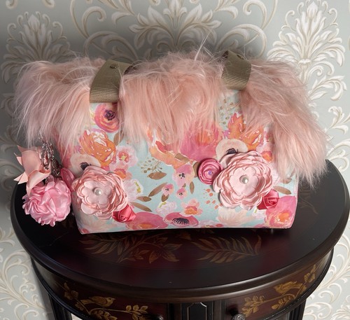 Pet Carrier Handmade Quality Faux Fur Floral Dog Cat Travel Bag Purse Luxury