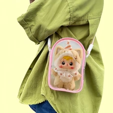 Protective Case for Doll Display Case Crossbody Storage Bag Carrying Case (Pink)