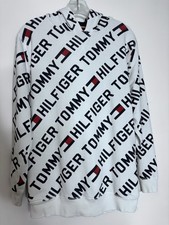 Tommy Hilfiger Boys XL Pullover Hoodie White Graphic Print Hooded Fleece