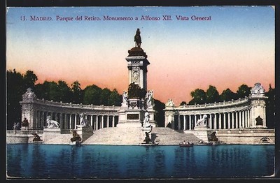 Postcard Madrid, Parque del Retiro, Monumento a Alfonso XII, Vista General 