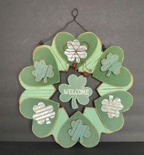 St. Patrick Shamrock Irish Welcome Door Hanger Green Heart Ireland Cottage Core
