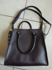 London Fog Hand Bag Brown Plum Simulated Leather Golden Hardware