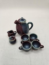 Vintage Handmade Pottery Miniature Tea Set, signed by artist, 9 pieces