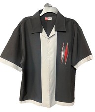 VTG 90s IZ IT U Mens Sz L Made in USA Camp Collar Black Gray Bowling Shirt EUC