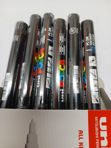 Uni Posca PC-3M Black Paint Marker Pens Fabric Glass Metal Marker .9-1.3 mm 6 Pc - Picture 2 of 4