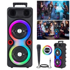 Dual 4" 6.5" Portable Bluetooth Speaker BASS RGB Party Subwoofer with Microphone