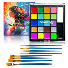 22 Colors Oil Based Face Body Paint Palette with 10 Brushes,Halloween Face