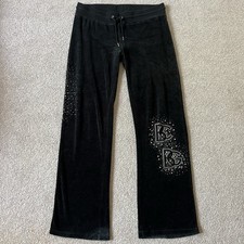 Vintage Y2K BCBG Jeweled Logo Black Velour Tracksuit Wide Leg Women  s L