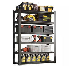 6-Tiers Heavy Duty Metal Adjustable Garage Storage Shelving Unit in Black 48 In