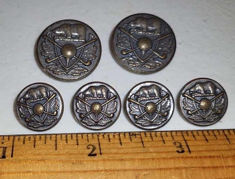 6 Vintage Jack Nicklaus Golf Club Button - Golfing Tee, Clubs, Bear 2- 7/8 & 4- 