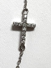 CZ Cross Necklace 925 Sterling Silver Horizontal 18  Christian Religious Ex Cond