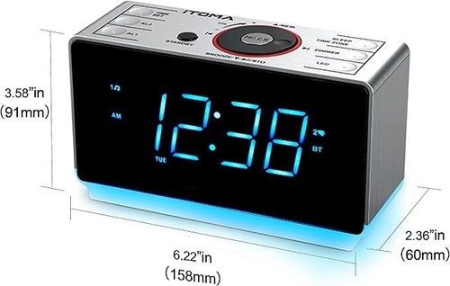 iTOMA Alarm Clock Radio with Bluetooth Speaker, FM Radio, Dual Alarm with - Picture 2 of 4