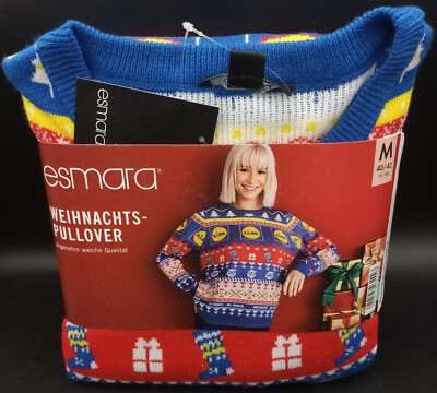 LIDL Weihnachtspullover Damen 2023 Logo Weihnachten Größe M Neu mit Etikett Blau