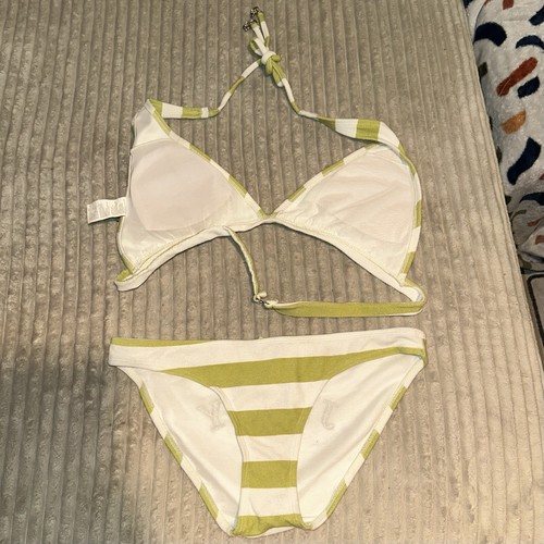 Seltener Y2K Juicy Couture Frottee Zweiteiler Badeanzug gestreift Large Bikini Strand Gr. L - Bild 2 von 12