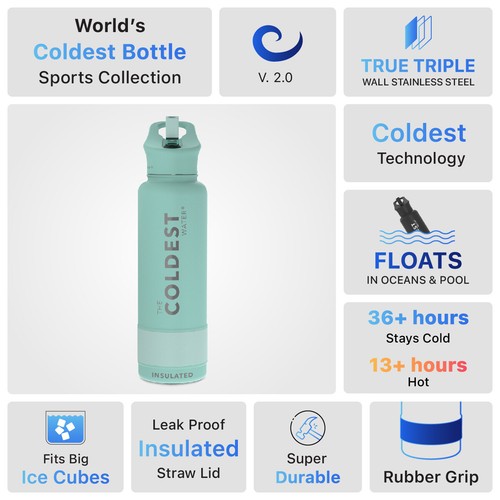 The Coldest Sports Water Bottle Straw Lid Insulated Stainless Steel- 40oz Flask - Picture 14 of 334