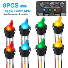 12V 20A Rocker Toggle Switch LED Lighted 3 Pin ON/Off SPST for Car, 8pcs