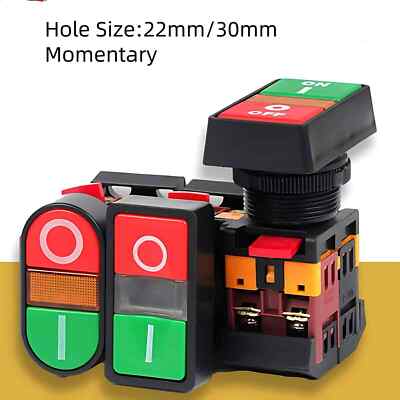 ON-OFF START STOP Push Button w Light Indicator Momentary Switch AC 600V 10A